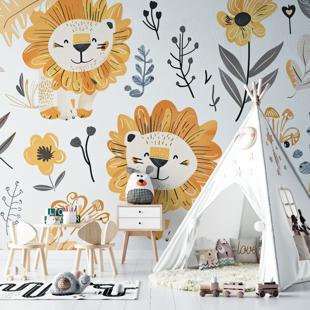 Bohemian Lion and Feathers Wallpaper | Murals Wallpaper