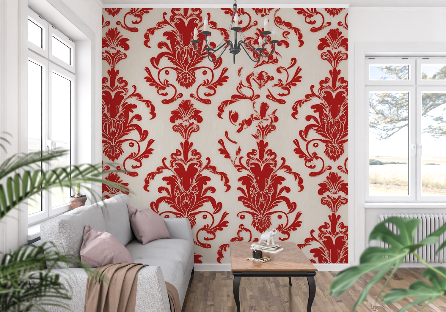 Baroque Red White Wallpaper | Murals Wallpaper
