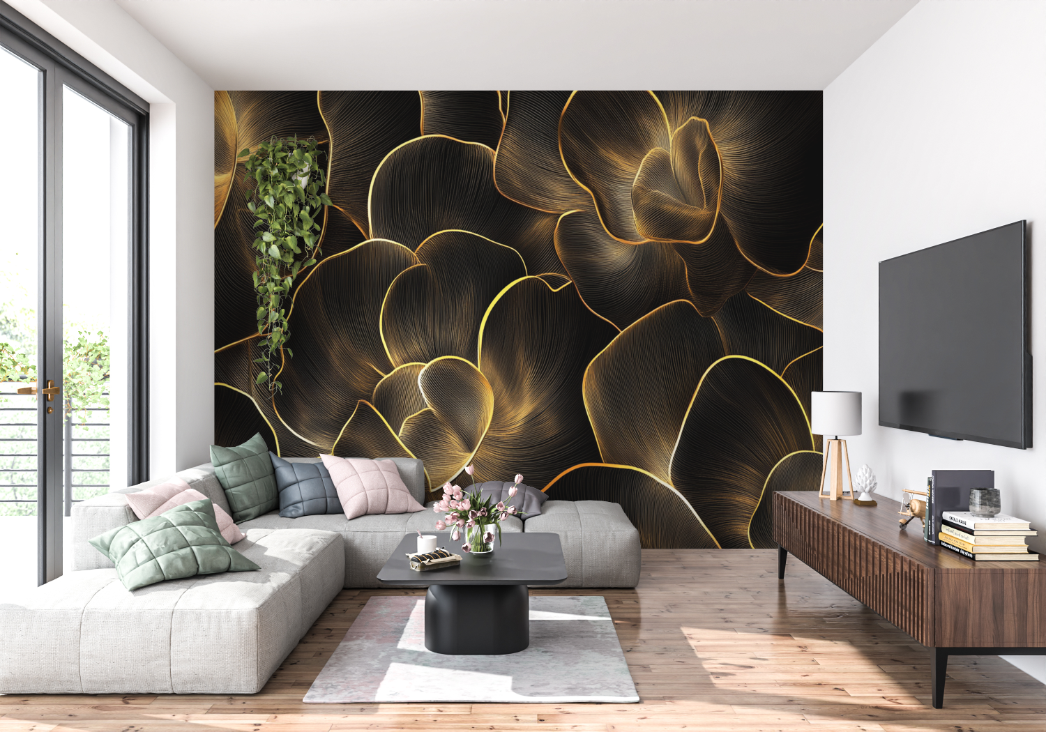 Black and Gold Leaf Wallpaper | Murals Wallpaper