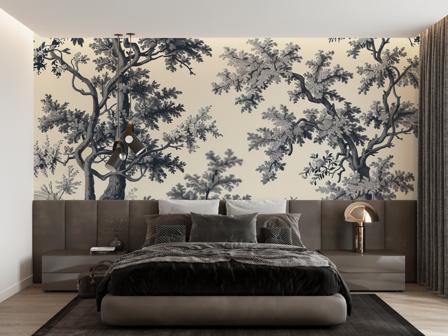 Toile de Jouy Black and Beige Wallpaper | Murals Wallpaper