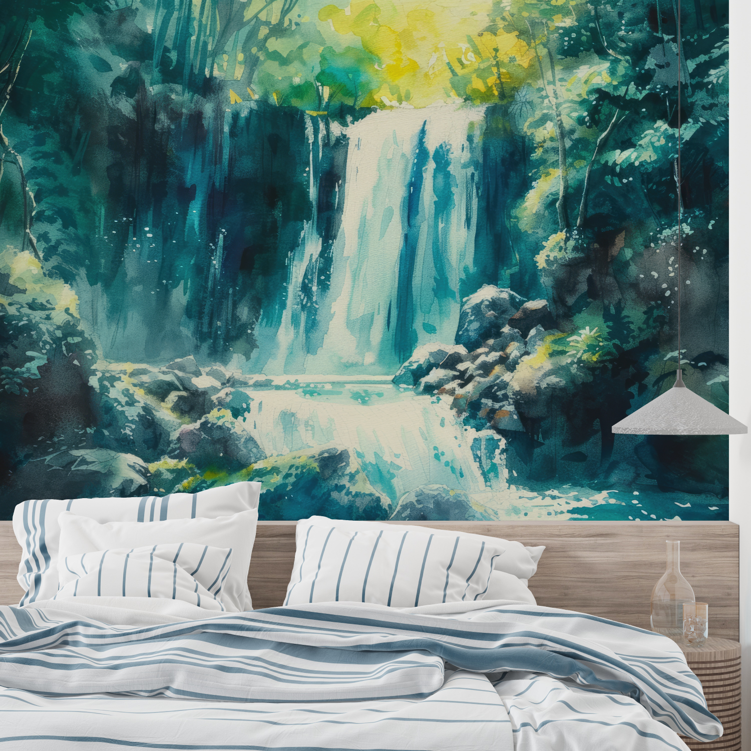 Watercolor Zen Cascade Wallpaper | Murals Wallpaper