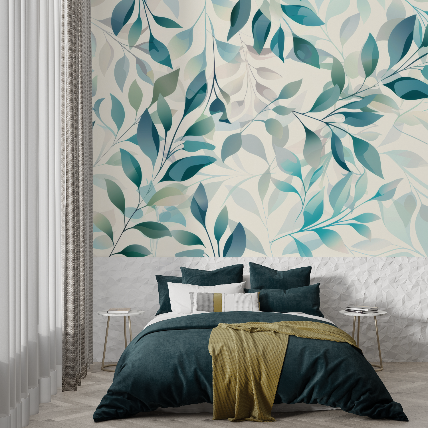 Teal Leaf Wallpaper | Murals Wallpaper