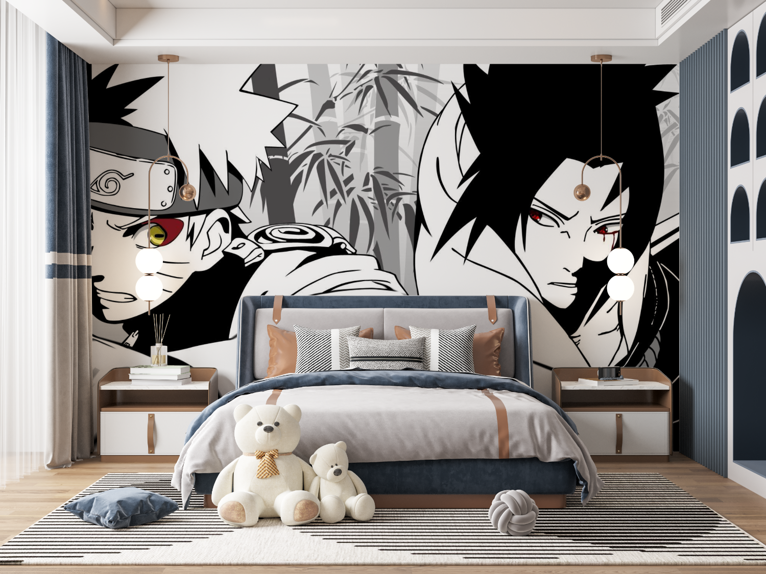 Naruto Combat Black and White Wallpaper | Murals Wallpaper