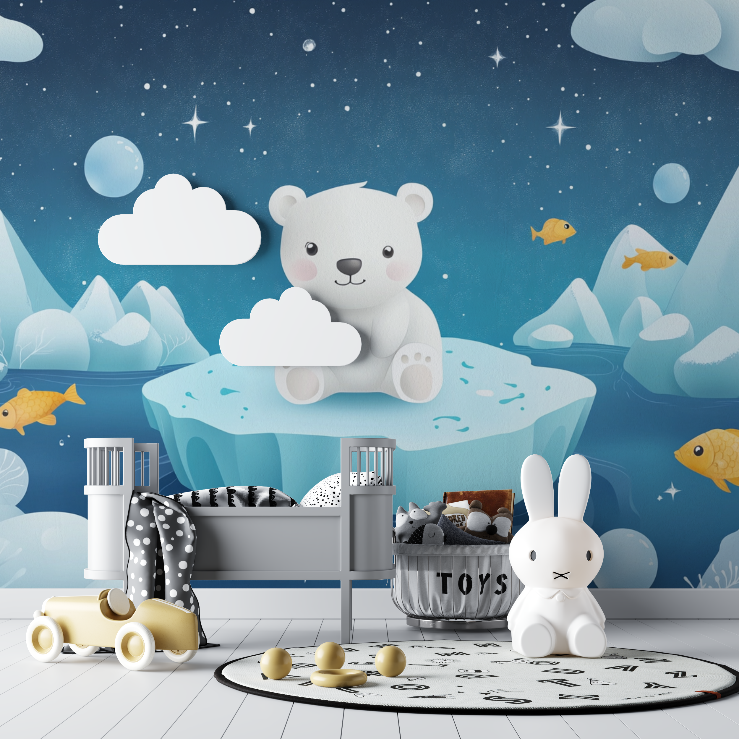Baby Bear White Wallpaper | Murals Wallpaper