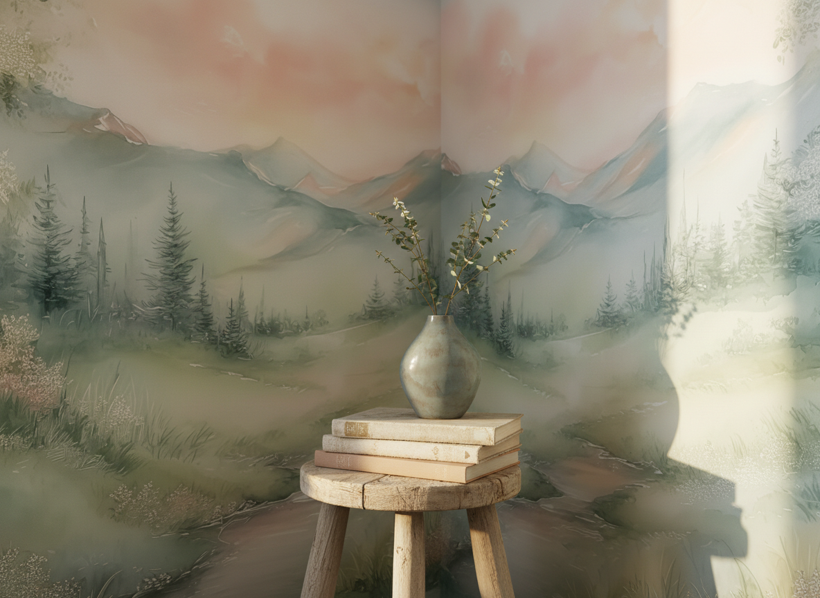 Pastel Dreamy Valley Landscape Mural Wallpaper