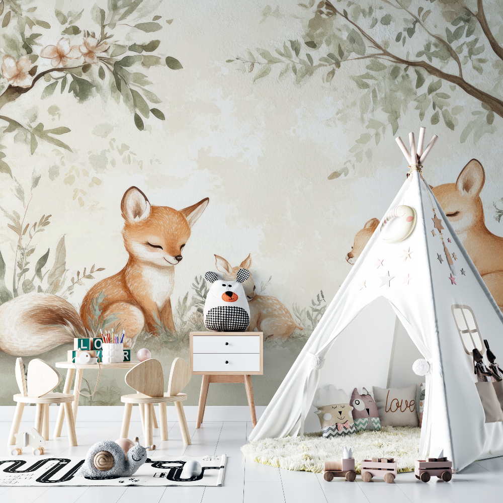 Baby Fox Family Wallpaper | Murals Wallpaper