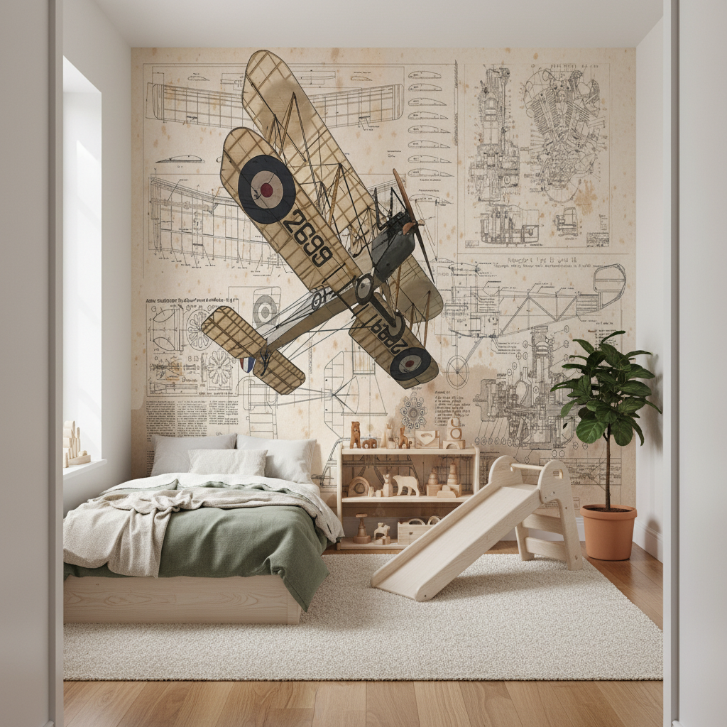 Wandbild-Panorama-Tapete mit Flugzeugmotiv