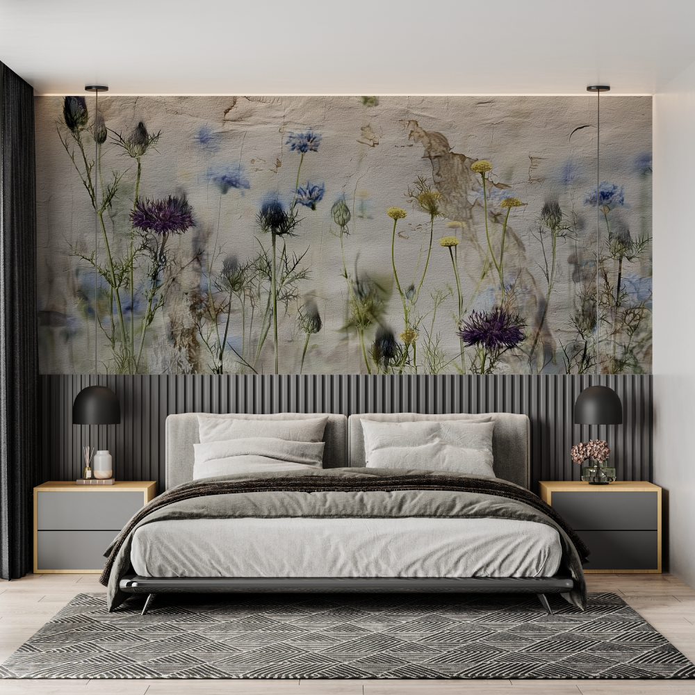 Vintage colorful flowers mural ...er chambre adulte tendance