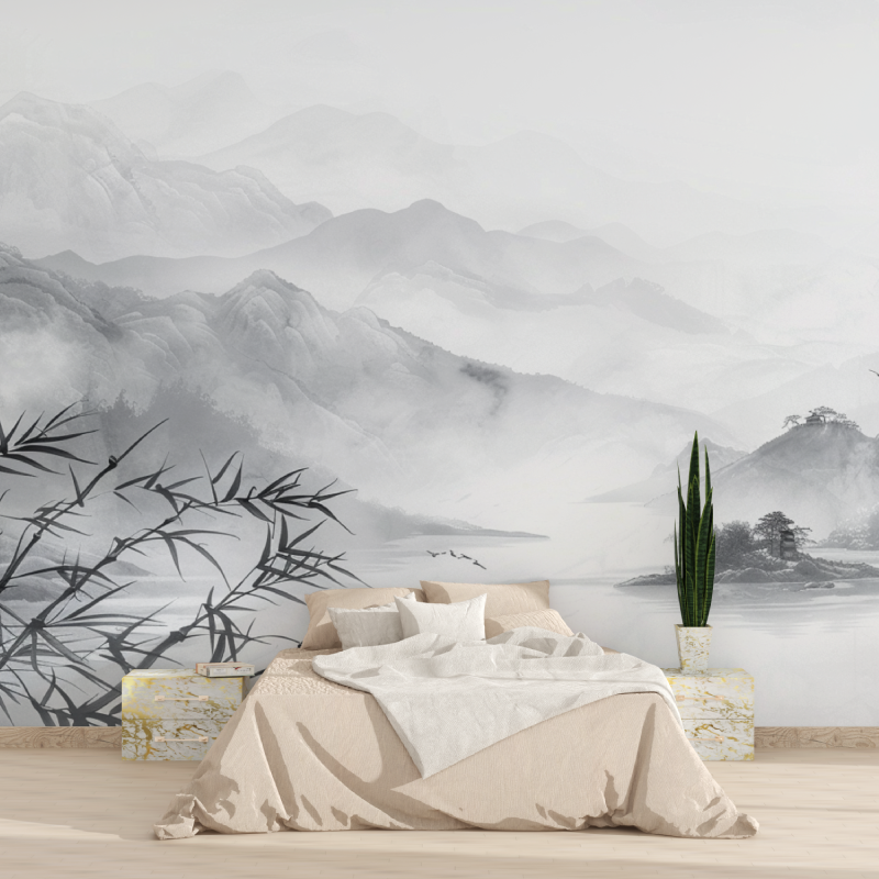 Artistic Mountain Wallpaper Annecy Gray | Murals Wallpaper