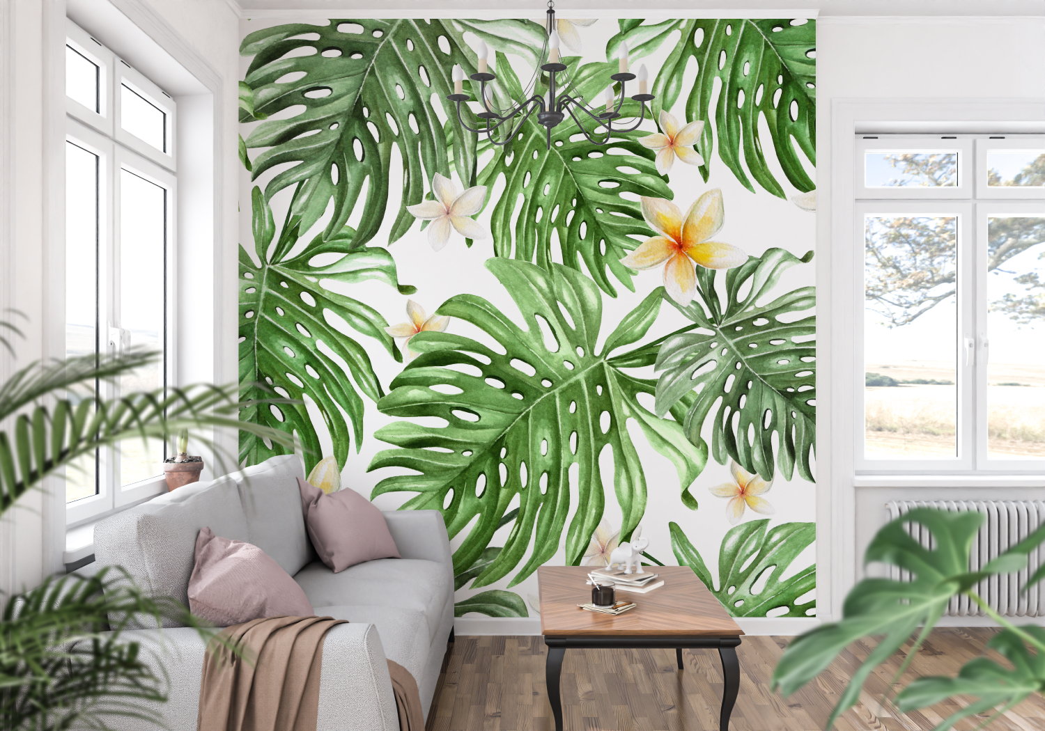 Green and White Leaf Wallpaper | Murals Wallpaper