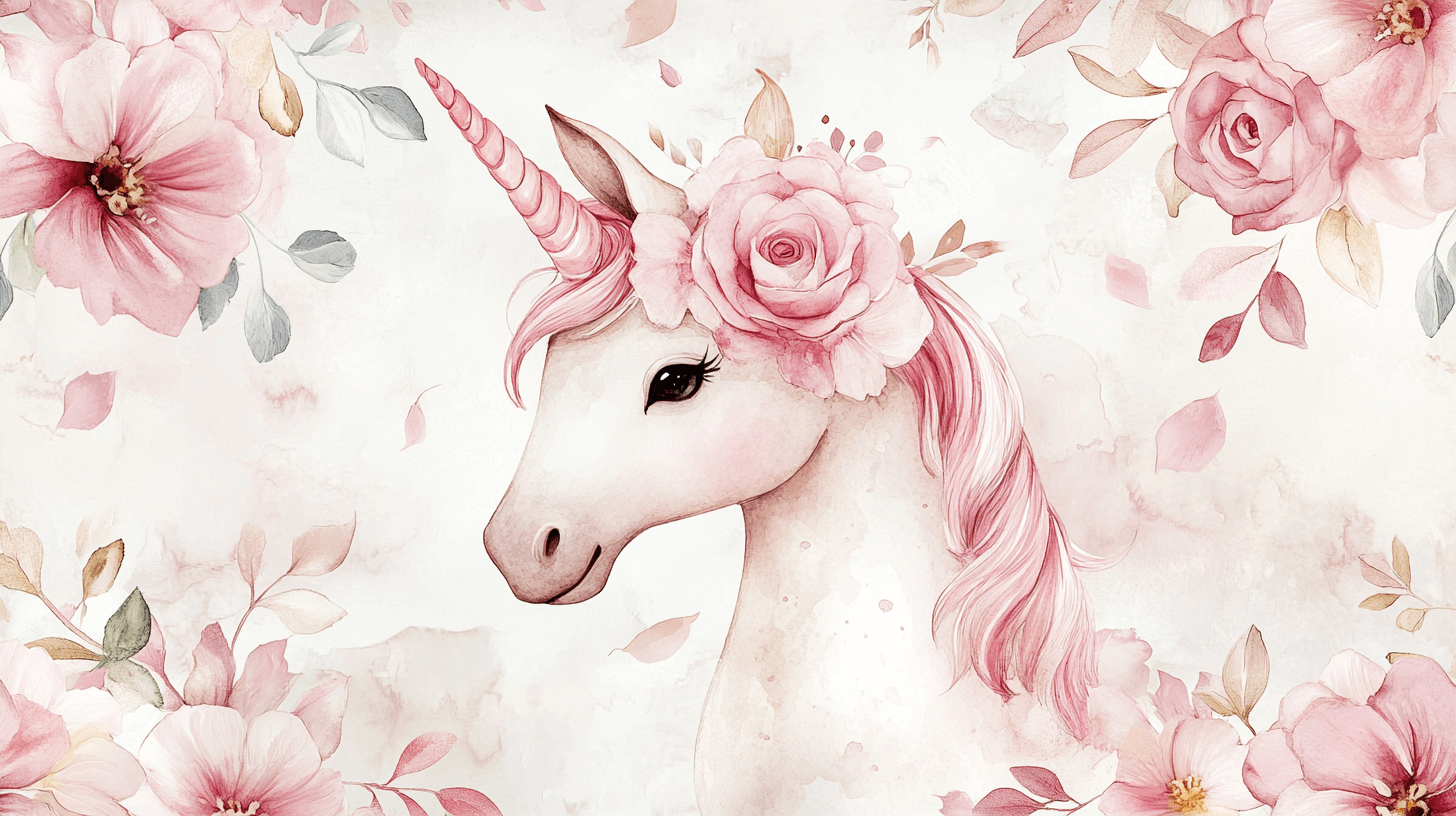 Royal Unicorn and Pink Flower Wallpaper | Murals Wallpaper