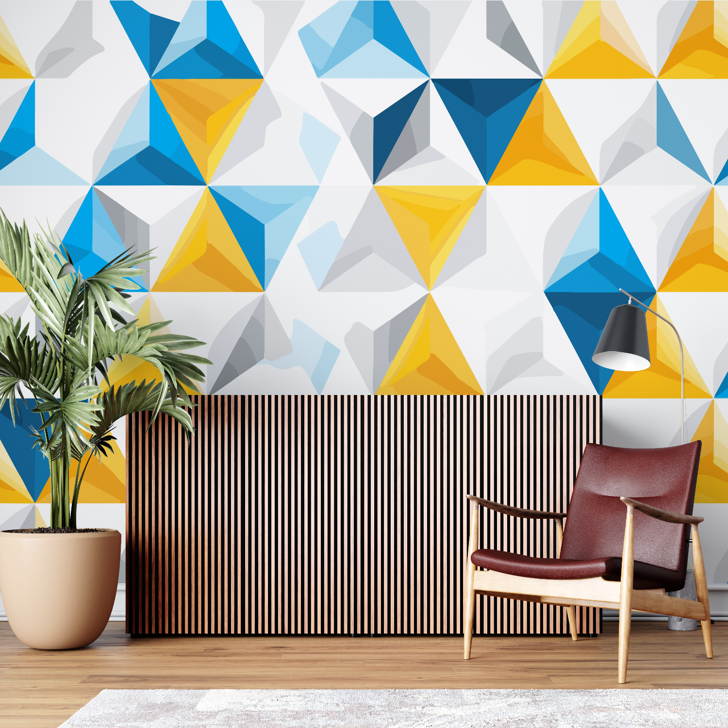 Papier Peint Triangle Bleu Et Jaune – Panorama-Wandbild