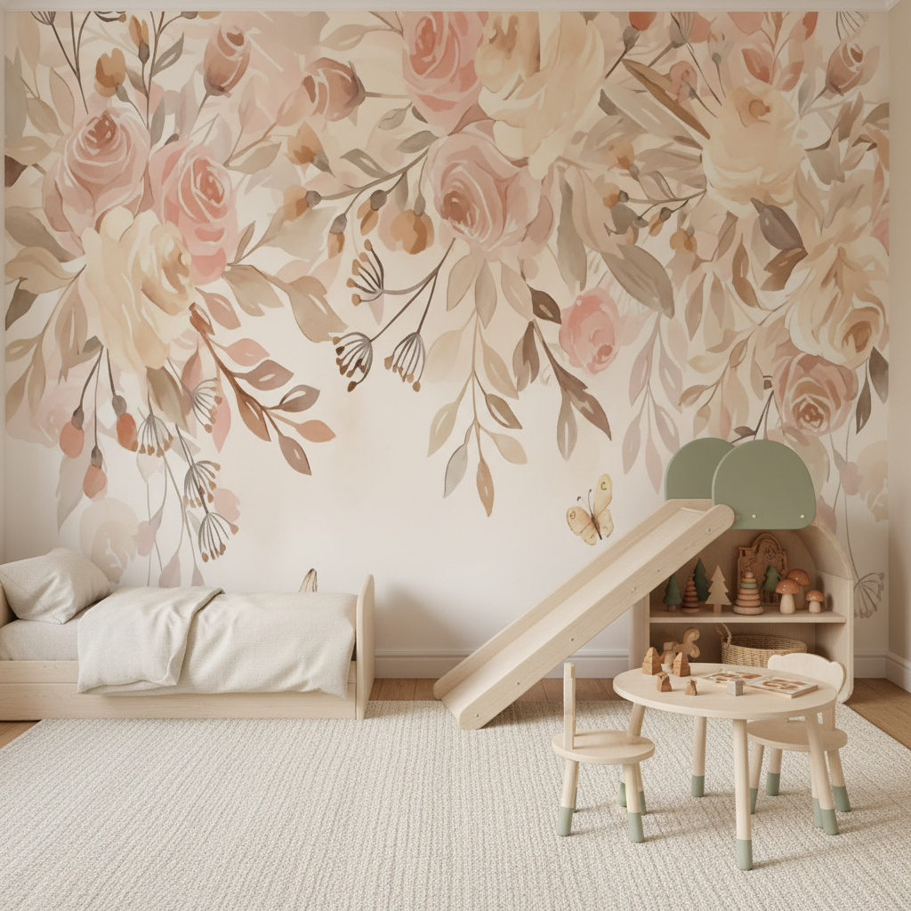 Mural Flower Butterfly and Flower Wallpaper