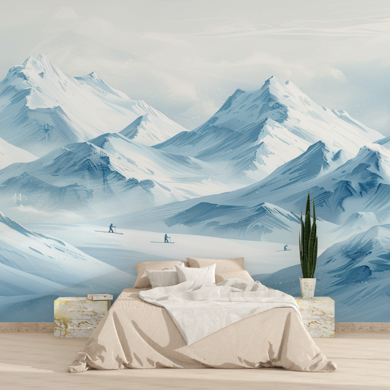 Mountain Skiers Blue Wallpaper | Murals Wallpaper