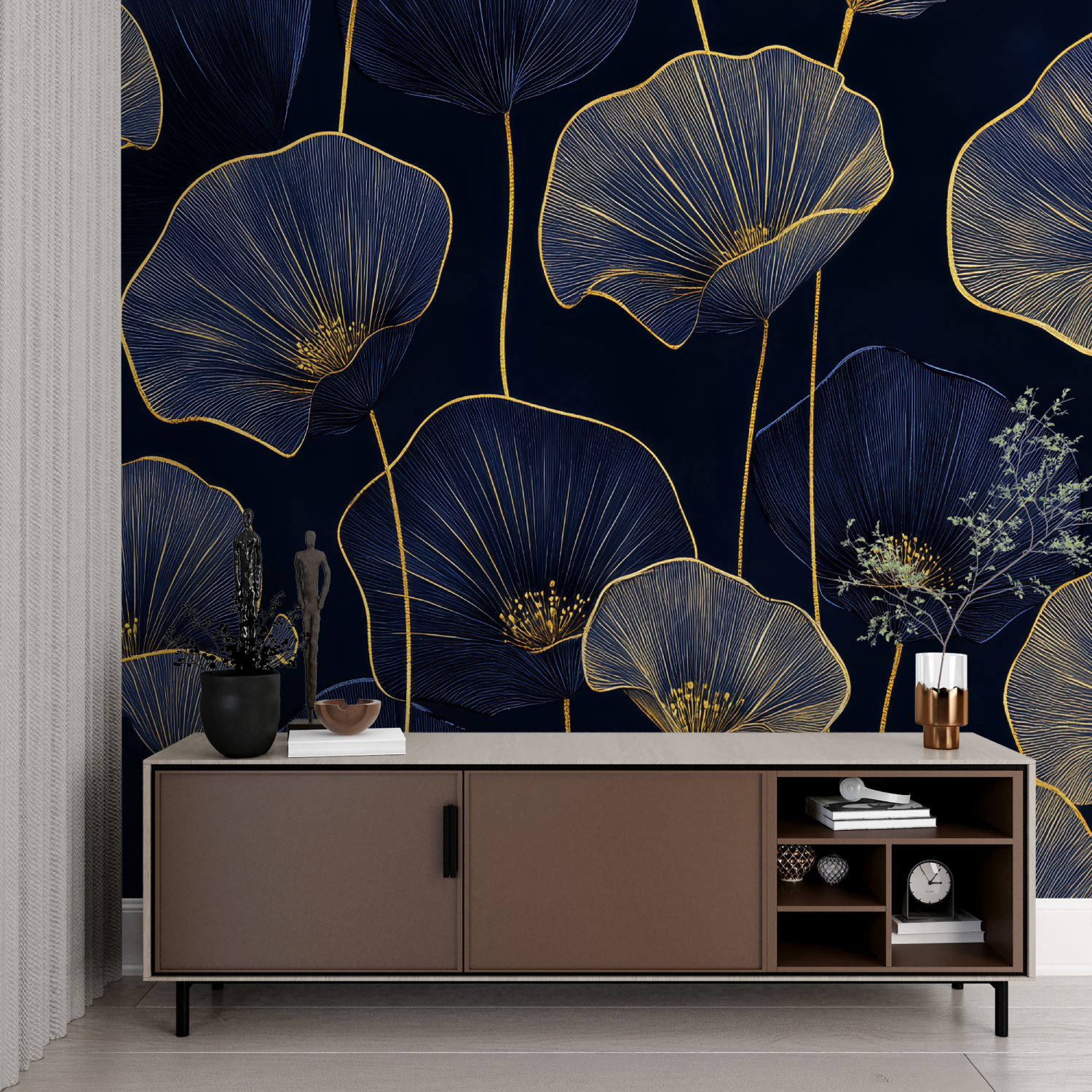 Art Deco Night Flowers Wallpaper | Murals Wallpaper
