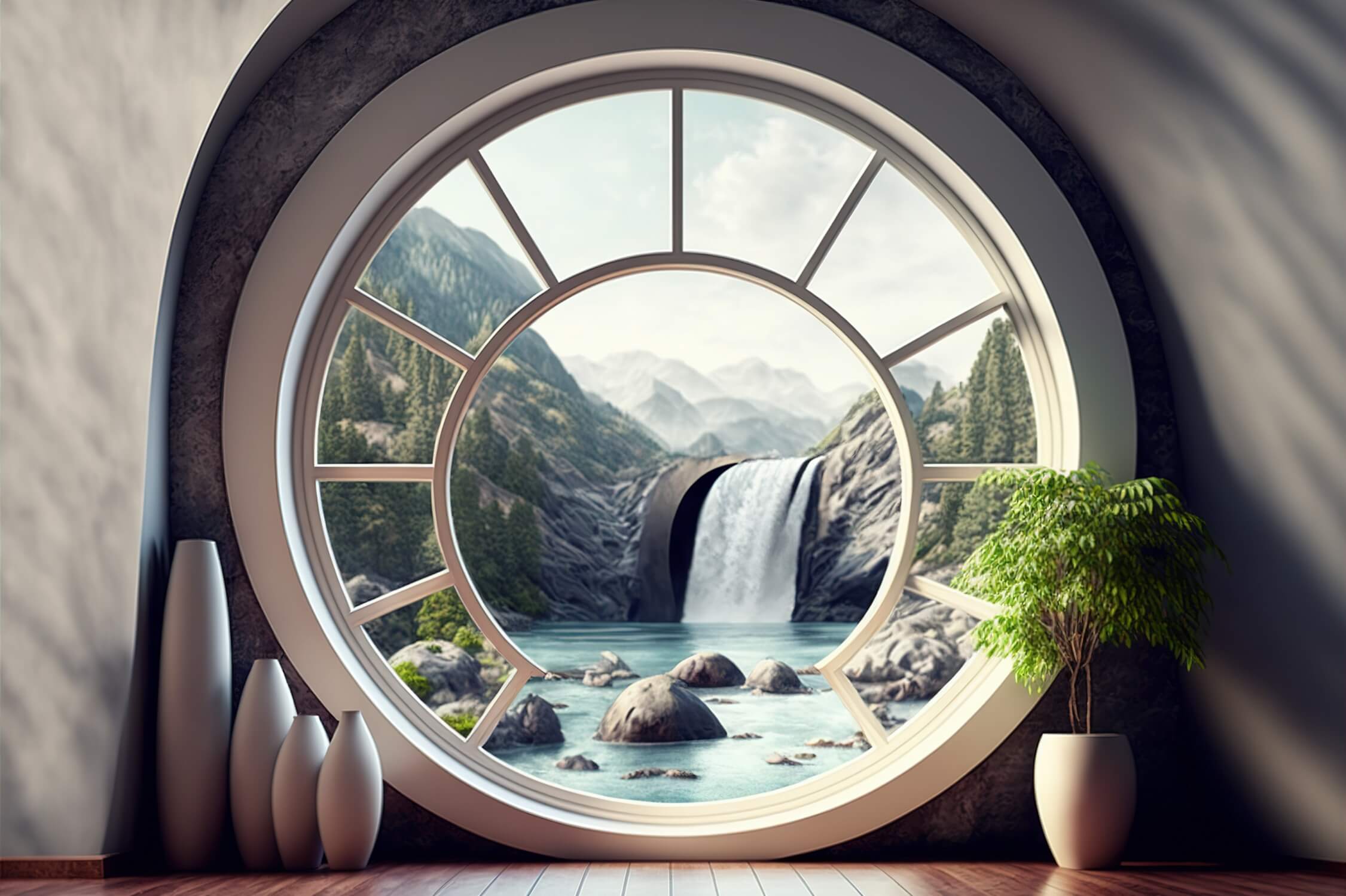 Window Waterfall Trompe L'Oeil Wallpaper | Murals Wallpaper