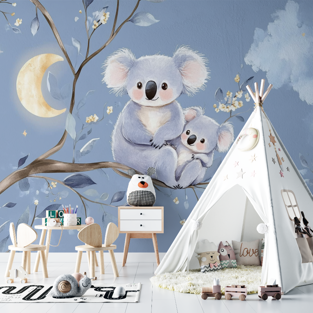 Pastel Koala Wallpaper with Golden Moon | Murals Wallpaper