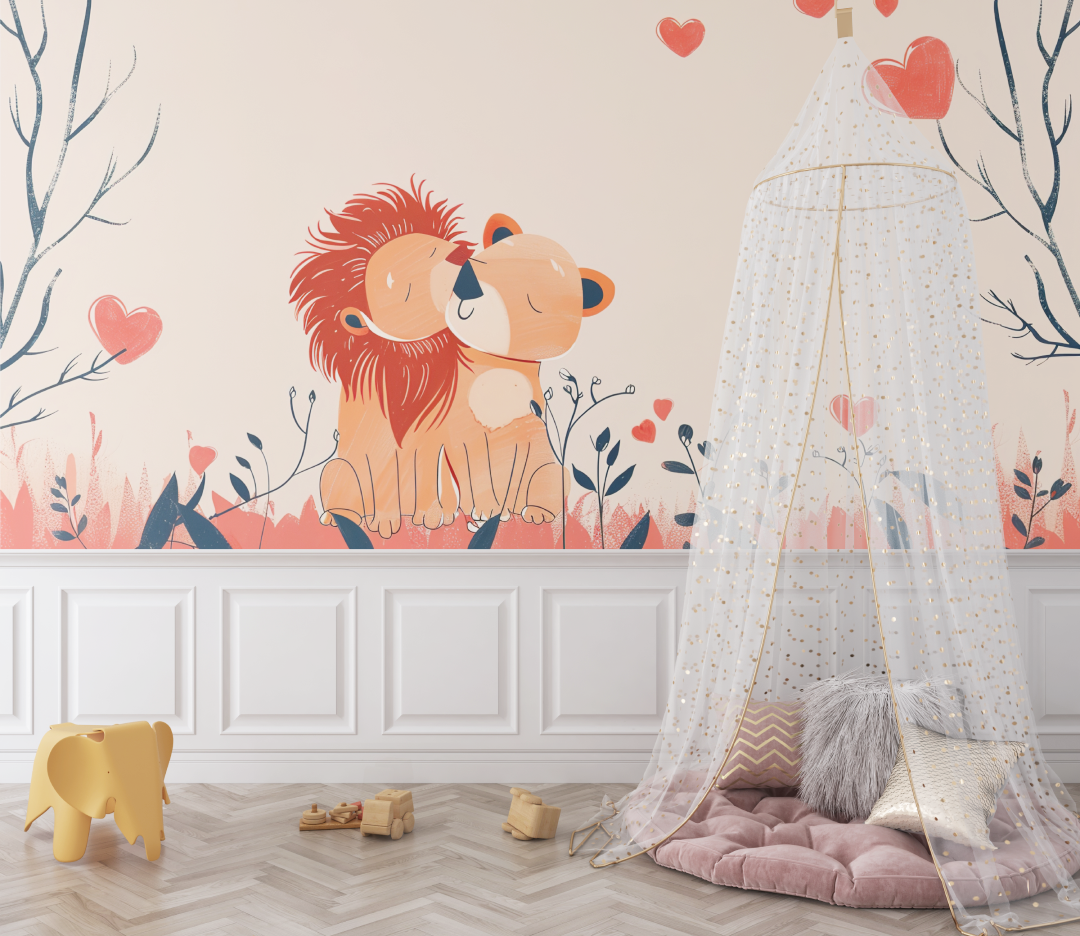 Cute Lion Couple Wallpaper | Murals Wallpaper
