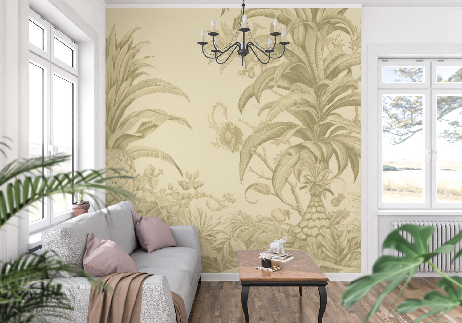 Yellow Pineapple Toile Wallpaper | Murals Wallpaper