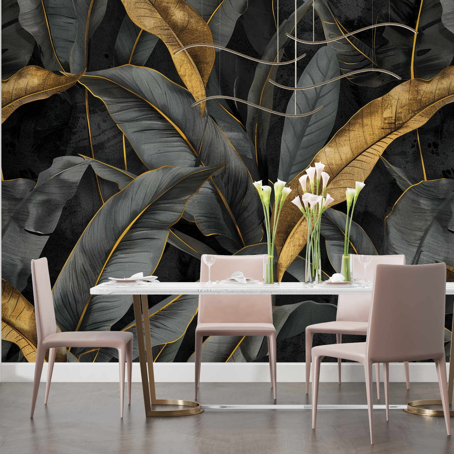Black and Gold Banana Leaf Wallpaper | Murals Wallpaper