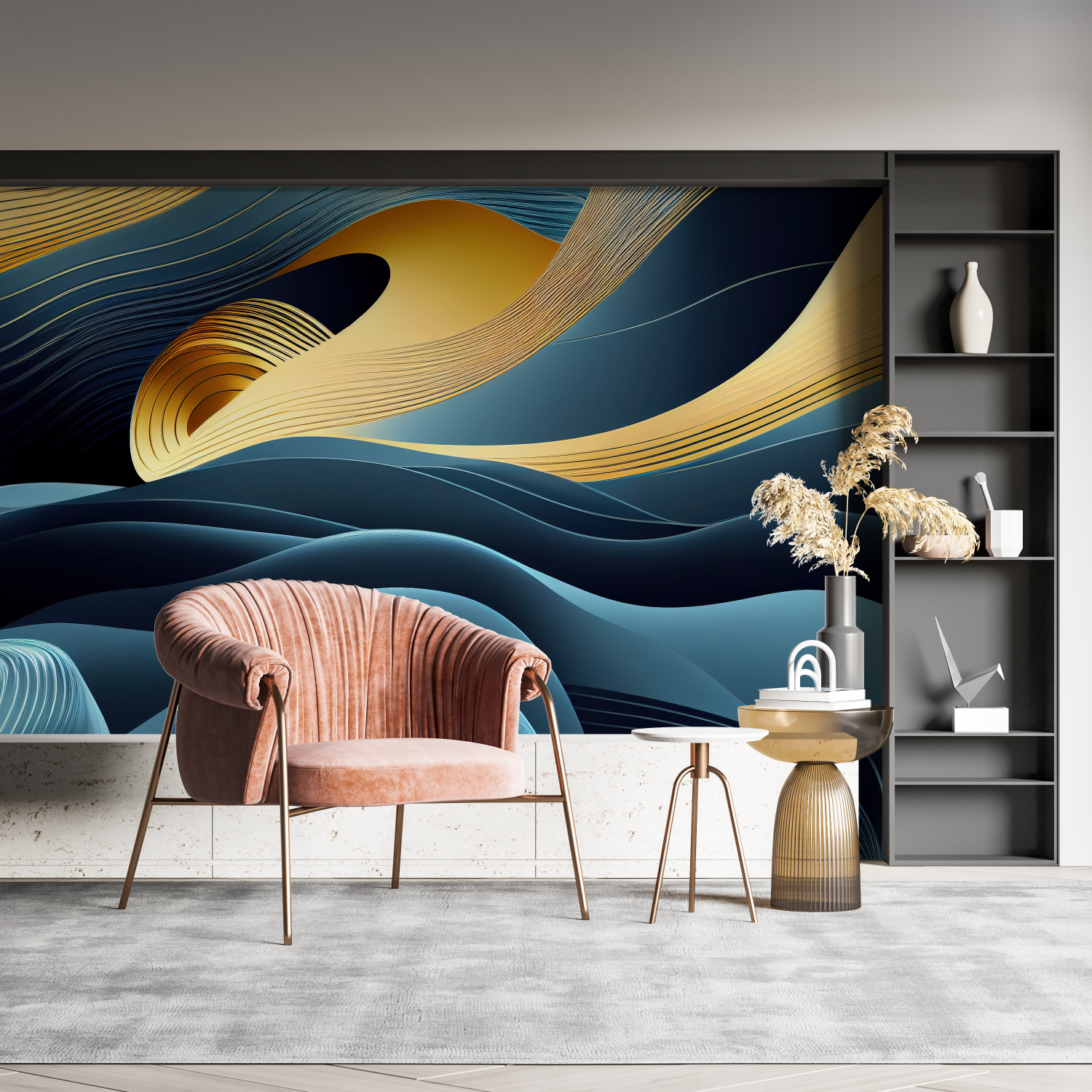 Art Deco Blue and Gold Waves Wallpaper | Murals Wallpaper