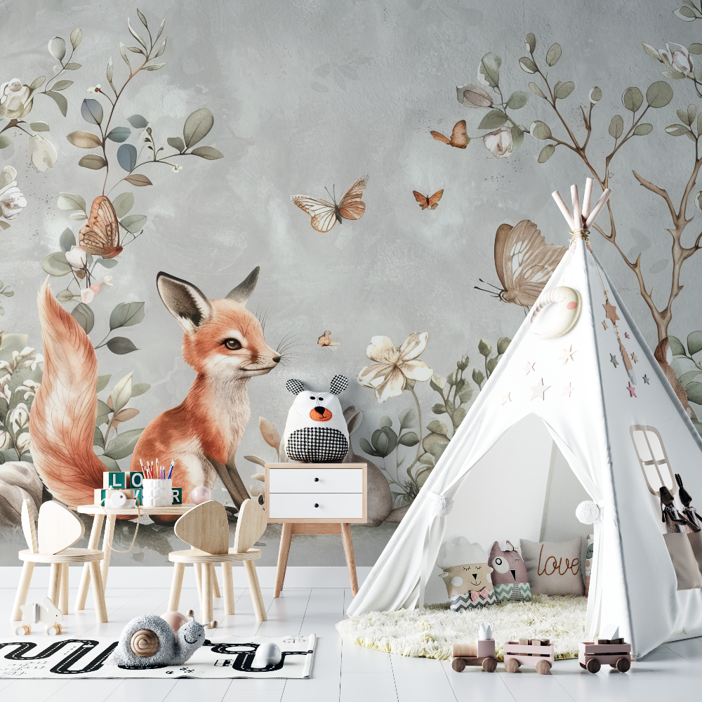 Fox and Wildflowers Wallpaper | Murals Wallpaper