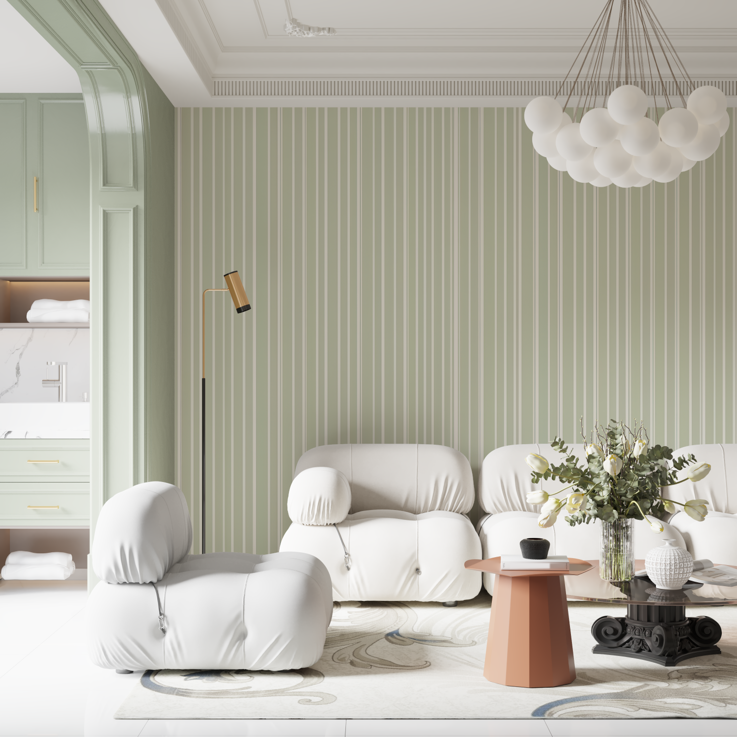 Green and White Striped Wallpaper | Murals Wallpaper