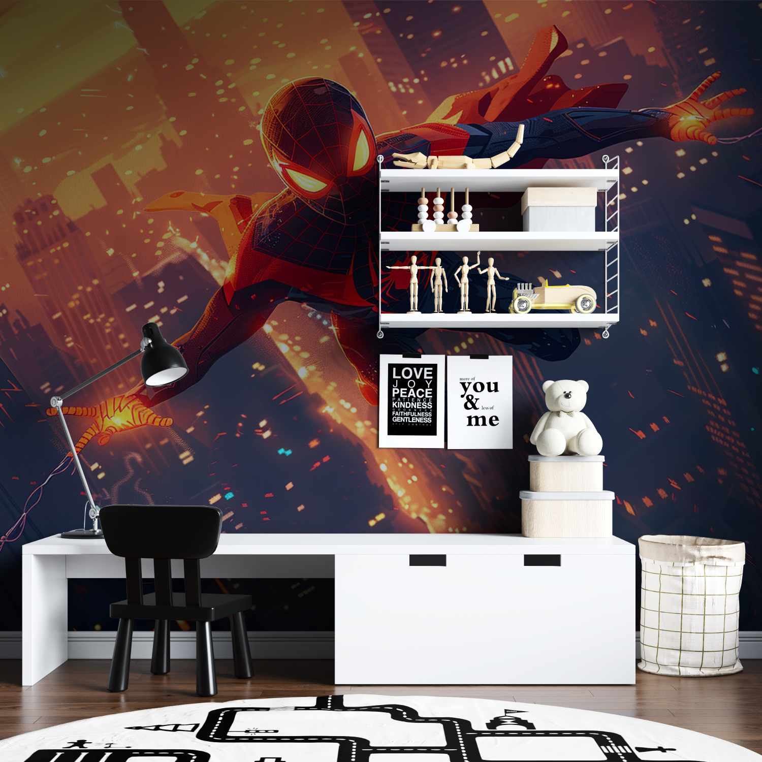 Fototapete Spiderman Zeichentrick - Jungenzimmer Bett