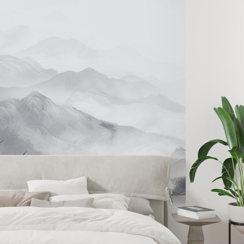 Artistic Mountain Wallpaper Annecy Gray | Murals Wallpaper