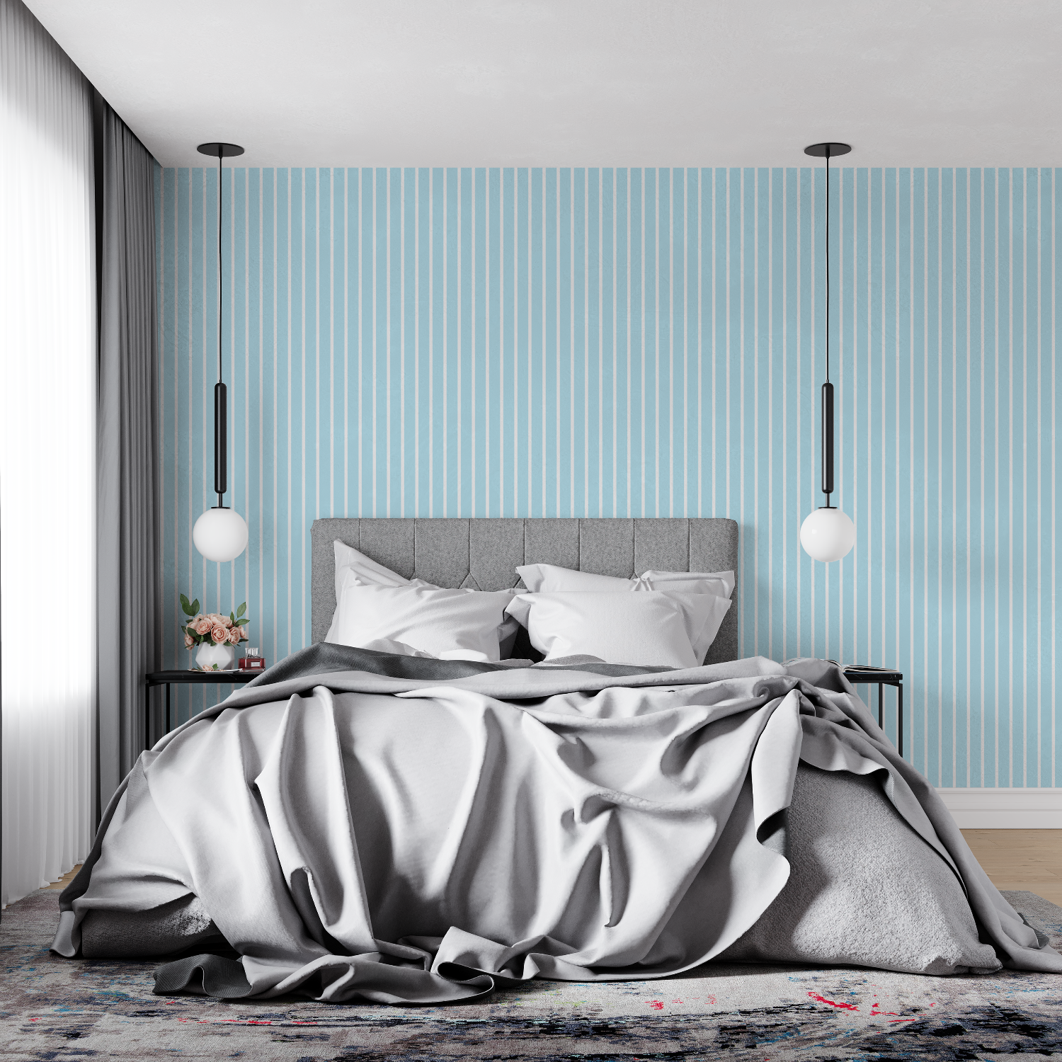 Blue and White Striped Wallpaper | Murals Wallpaper
