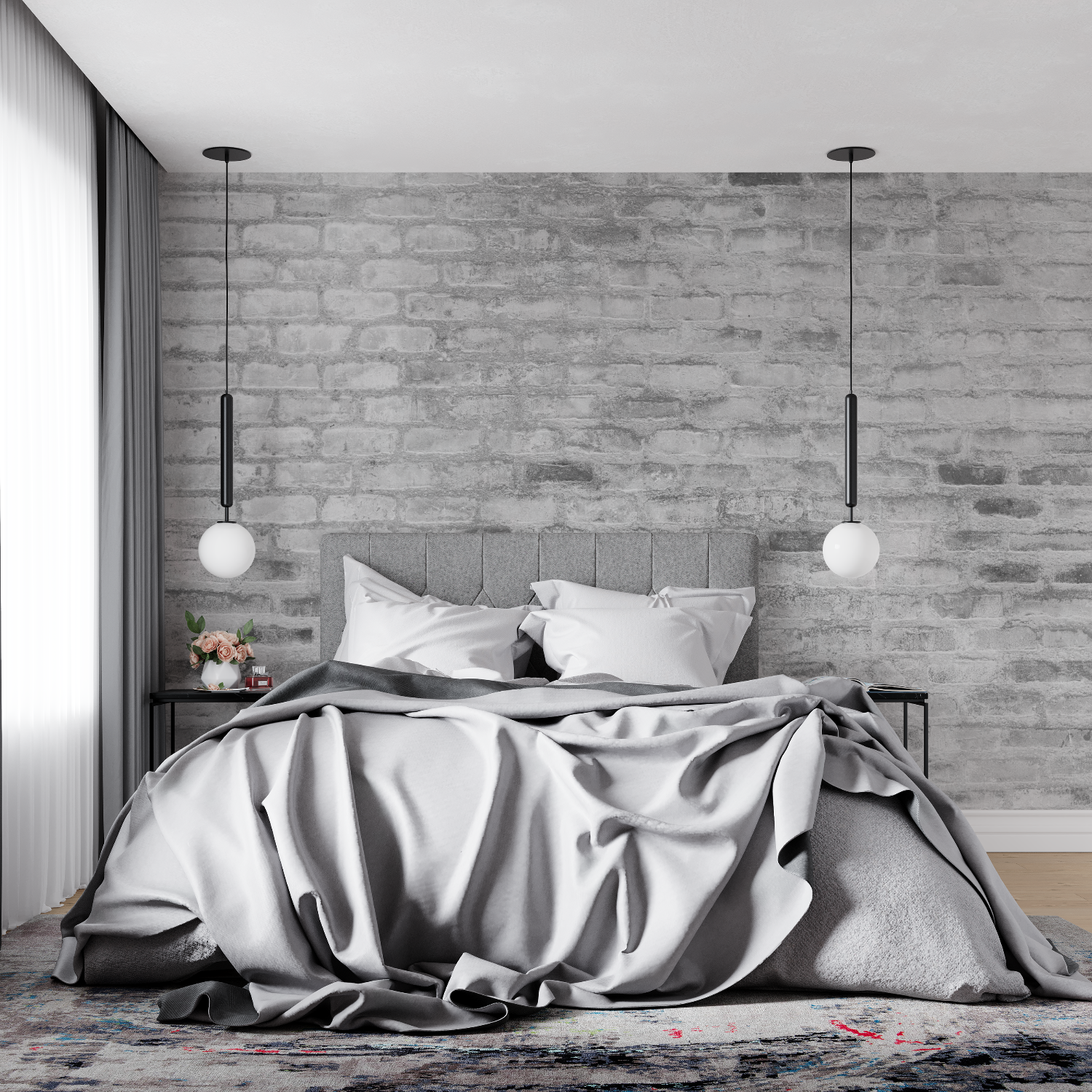 Gray Brick Wallpaper for Living Room | Murals Wallpaper