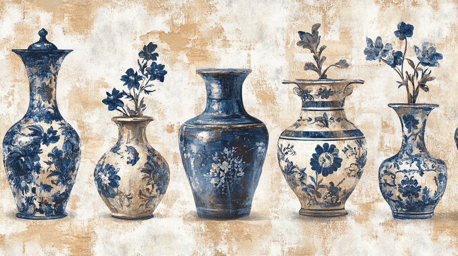 Vintage Wallpaper Blue Vase Green Chair | Murals Wallpaper