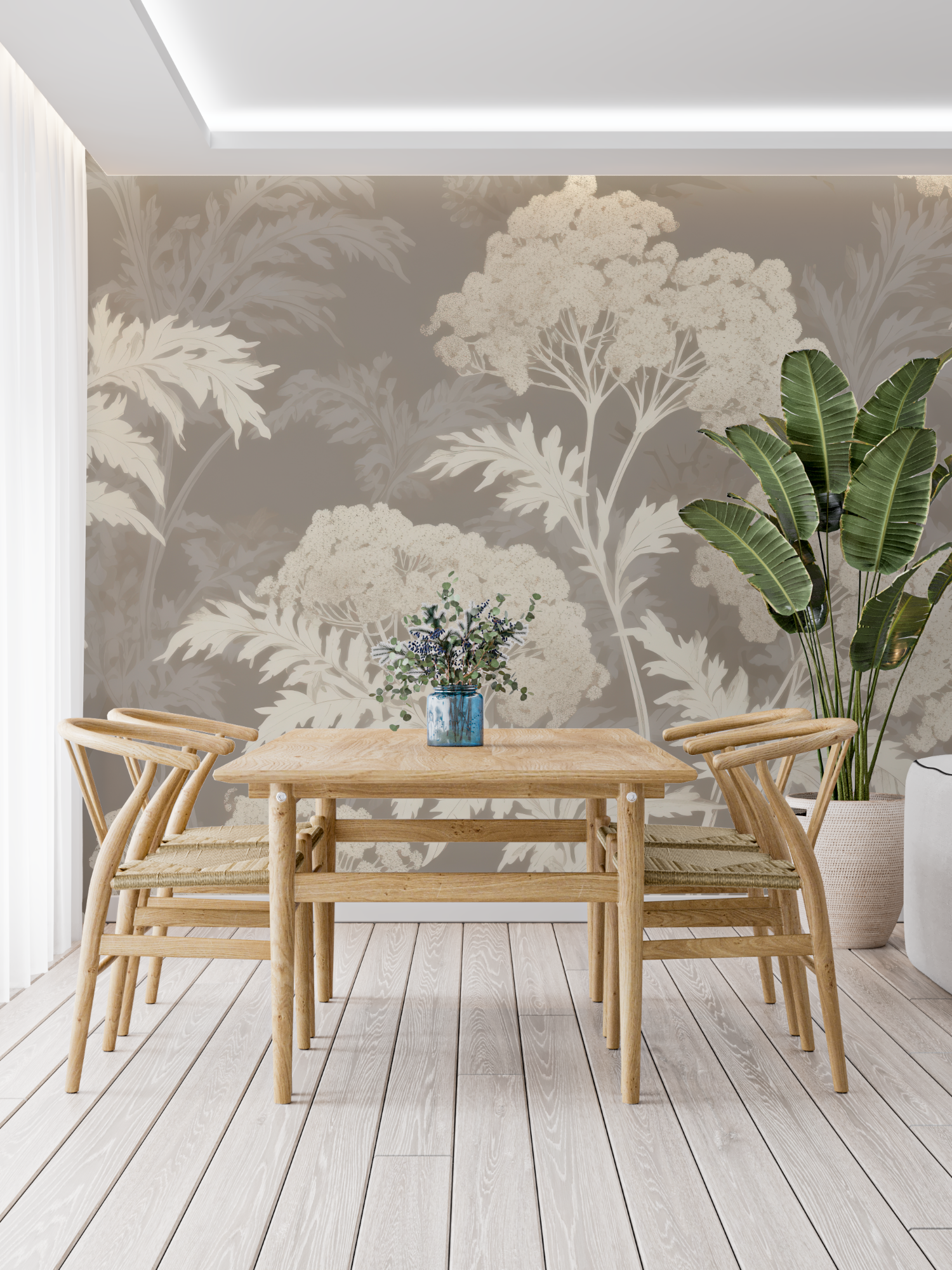 Beige Cotton Toile de Jouy Wallpaper | Murals Wallpaper