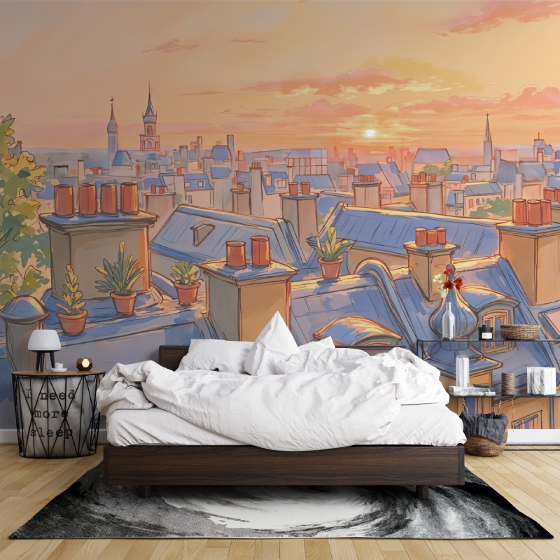 Watercolor Wallpaper Paris Rooftops | Murals Wallpaper