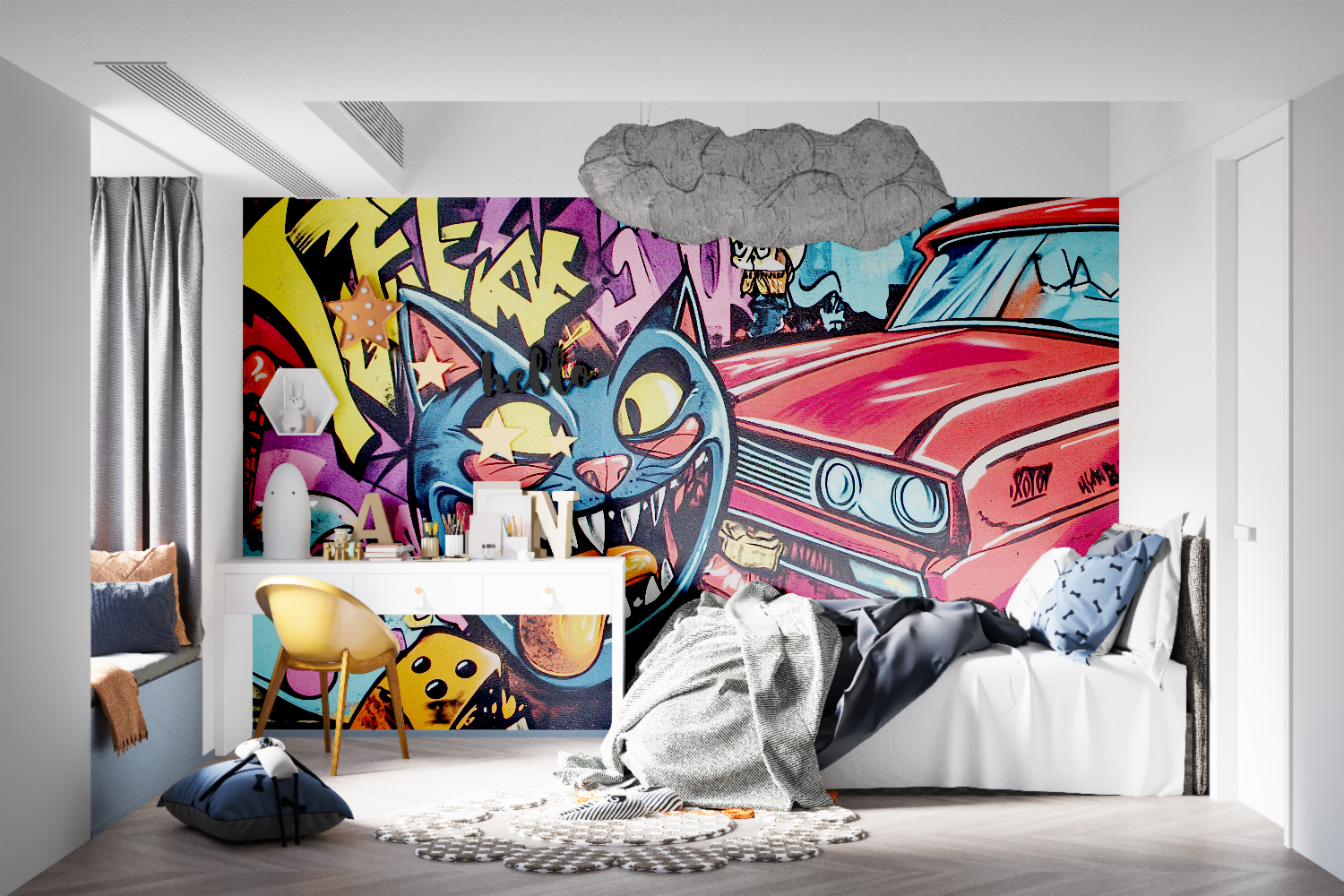 Lustige Wandteppiche aus Papier mit Graffiti