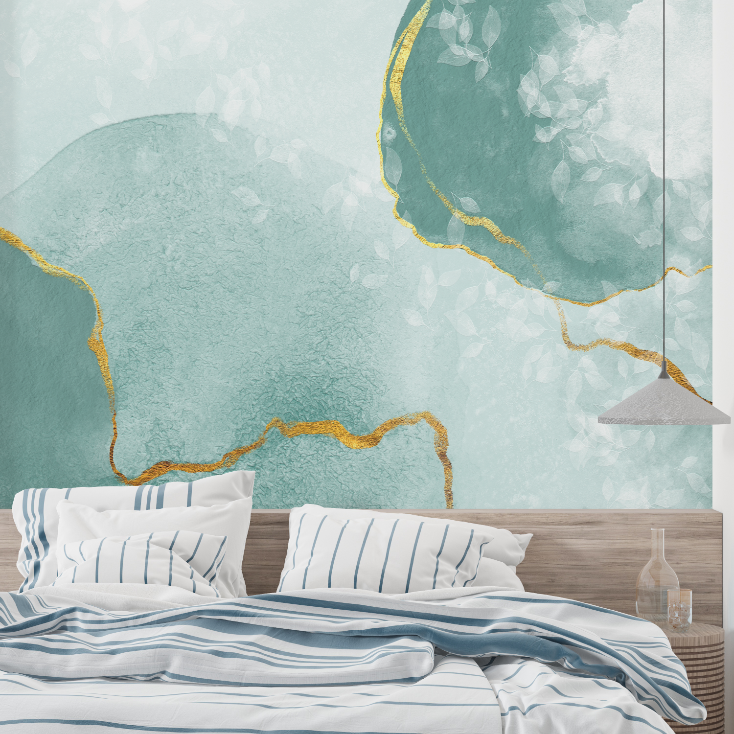 Aqua Green and Gold Wallpaper | Murals Wallpaper