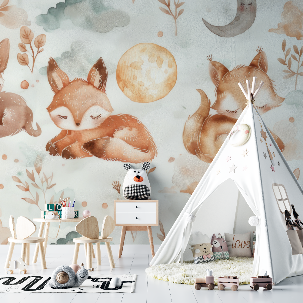 Baby Foxes Cocooning Wallpaper | Murals Wallpaper