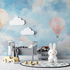 Watercolor Hot Air Balloon and Clouds Wallpaper | Murals Wallpaper