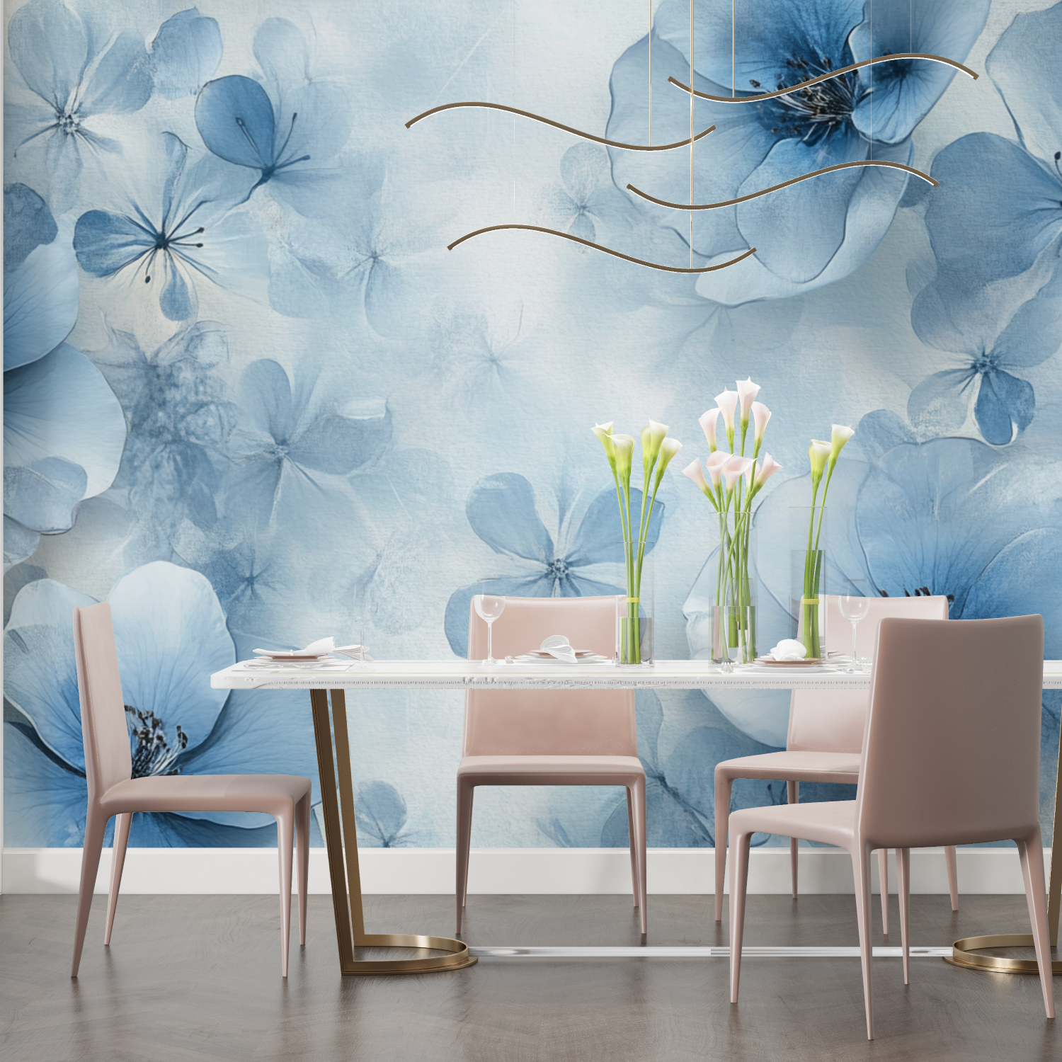 Watercolor Floating Blue Flowers Wallpaper | Murals Wallpaper