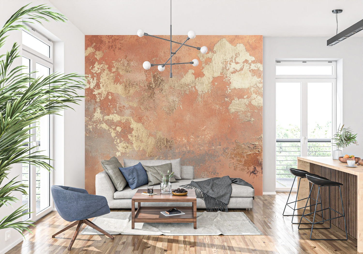 Papier peint terrakotta reflektiert metallisiert dores tapisserie