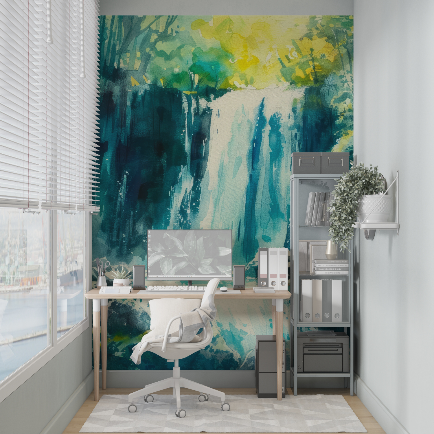 Watercolor Zen Cascade Wallpaper | Murals Wallpaper