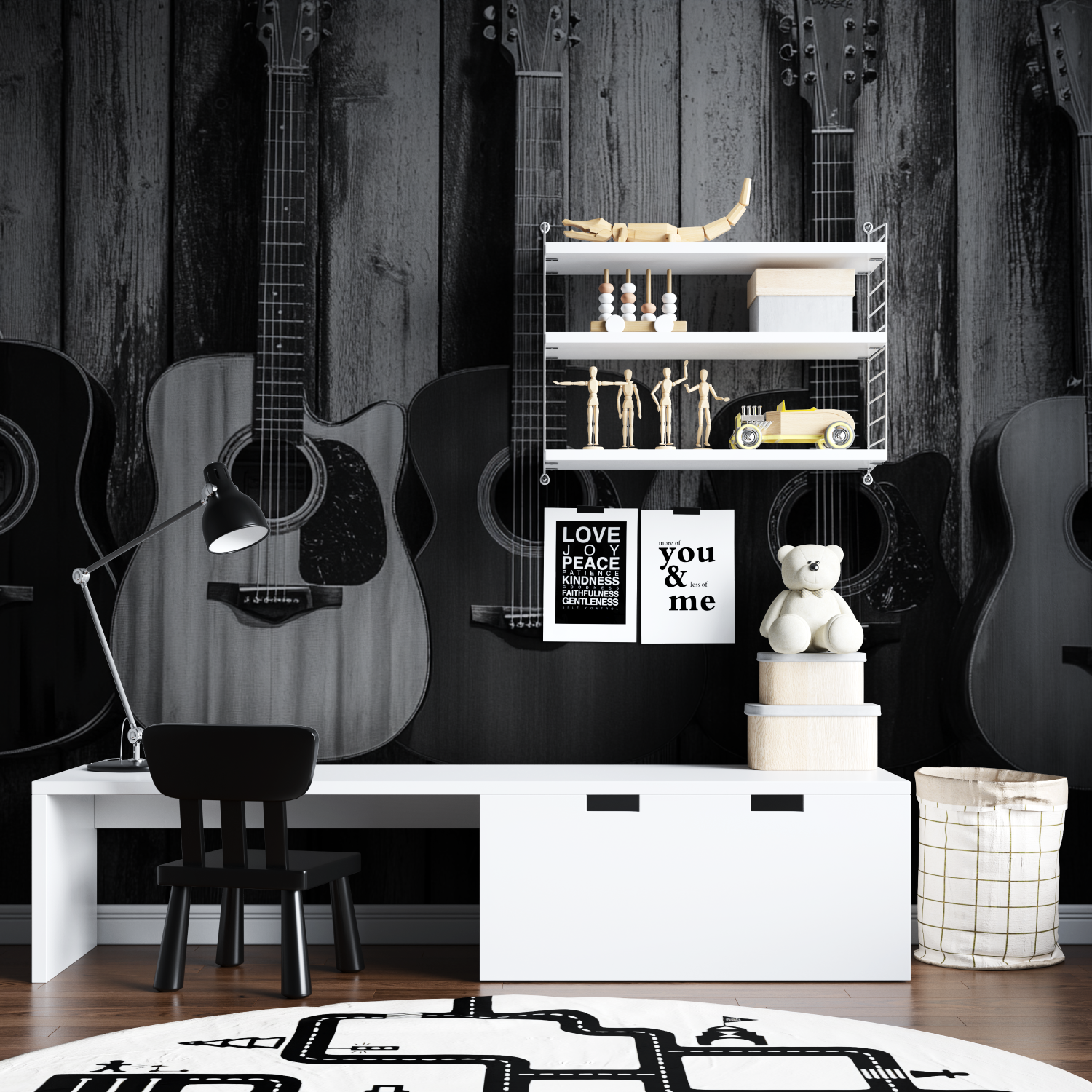 Black and White Guitar Wallpaper | Murals Wallpaper
