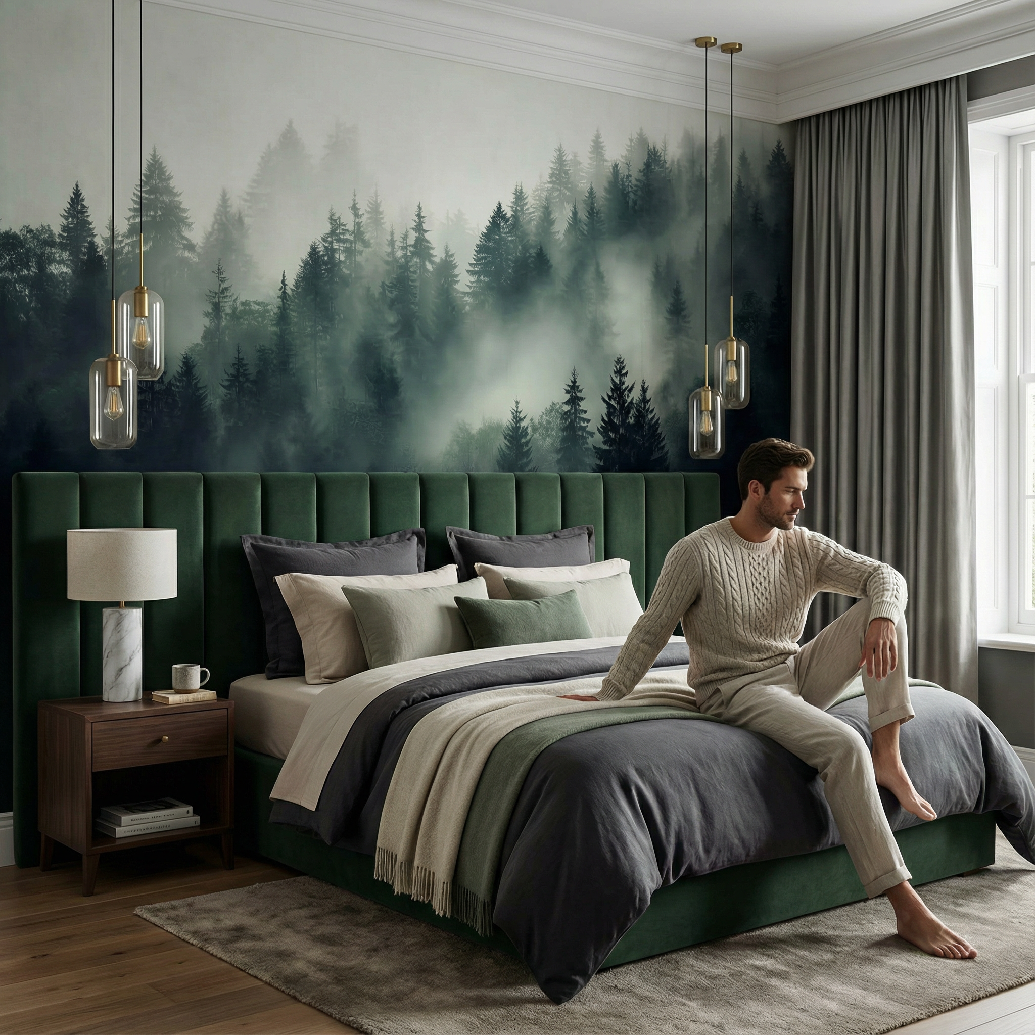 Dark Moody Fog Forest Mural Wallpaper