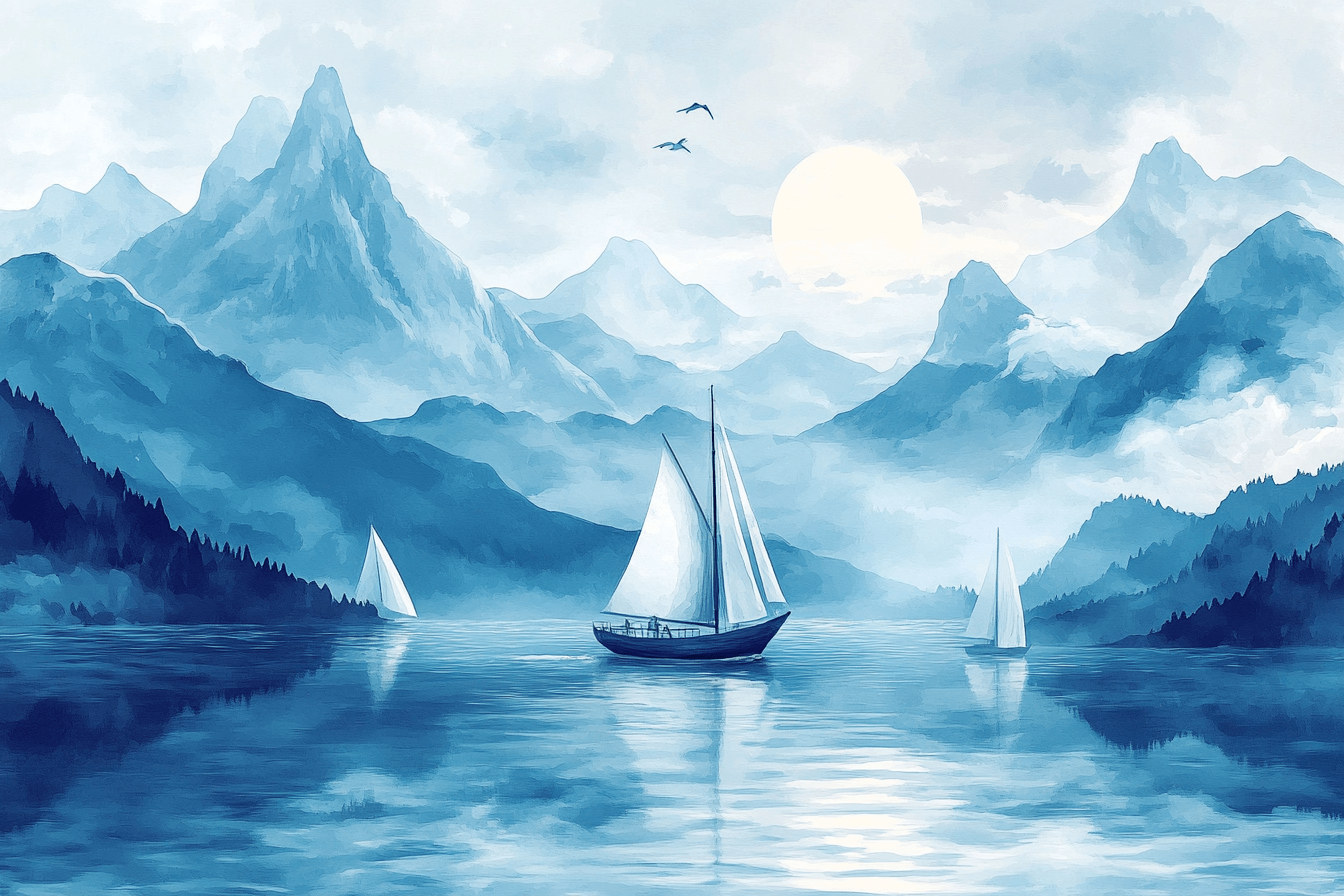 Sailboat and Mountain Wallpaper | Murals Wallpaper