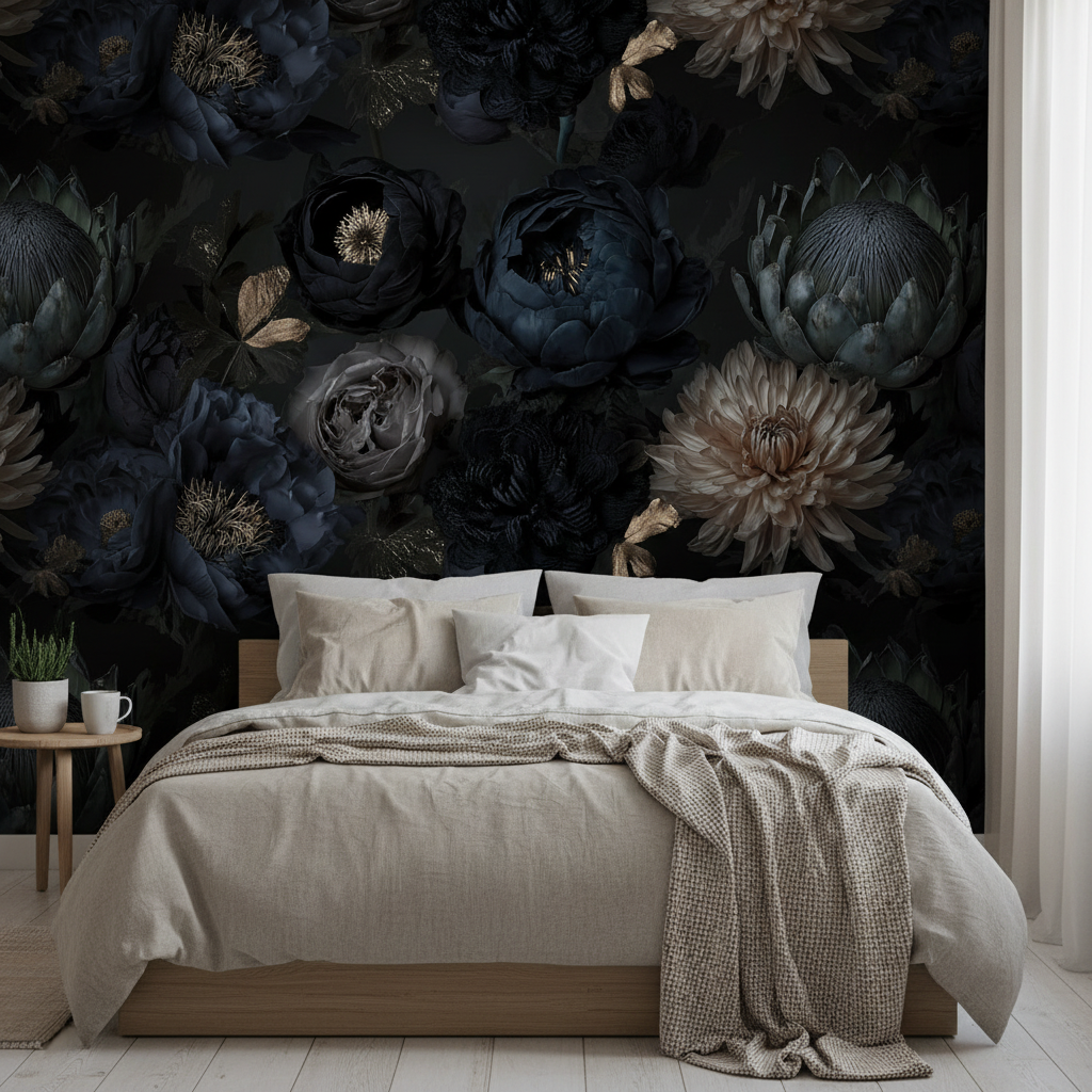 Dark Luxe Botanical Bloom Mural Wallpaper
