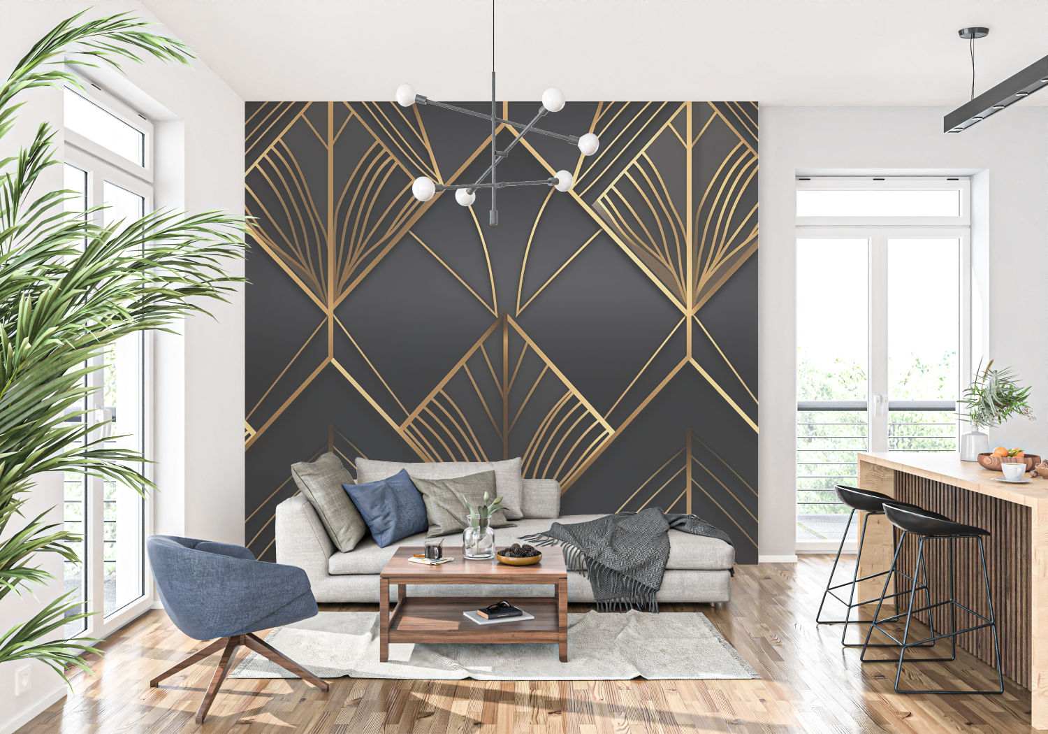 Art Deco Black Gold Geo Wallpaper | Murals Wallpaper
