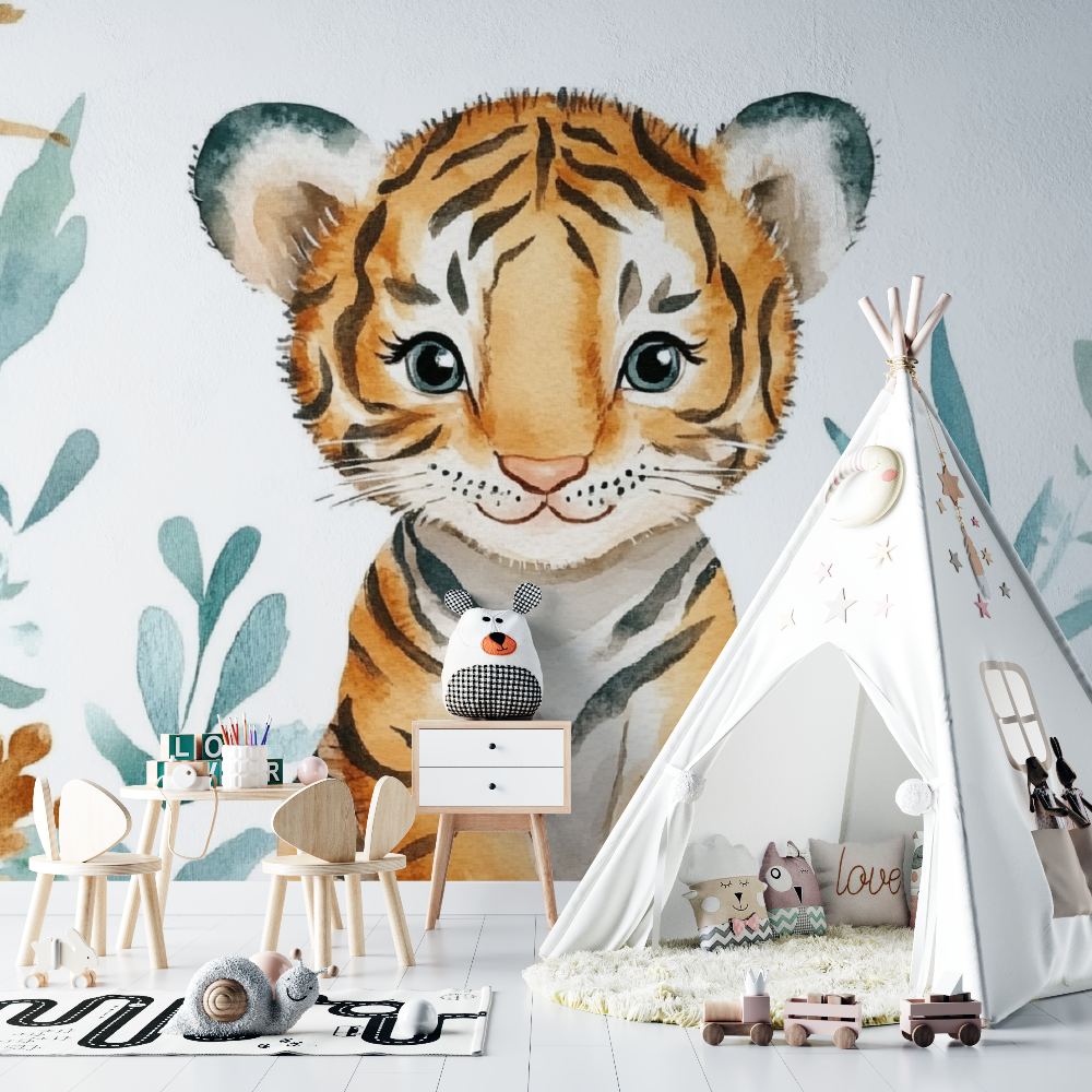 Tiger Wallpaper with Minimalist Patterns | Murals Wallpaper