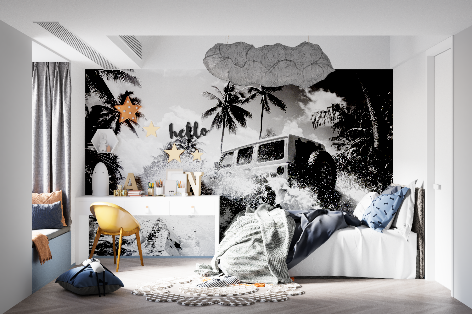 Black and White Miami Rally Wallpaper | Murals Wallpaper