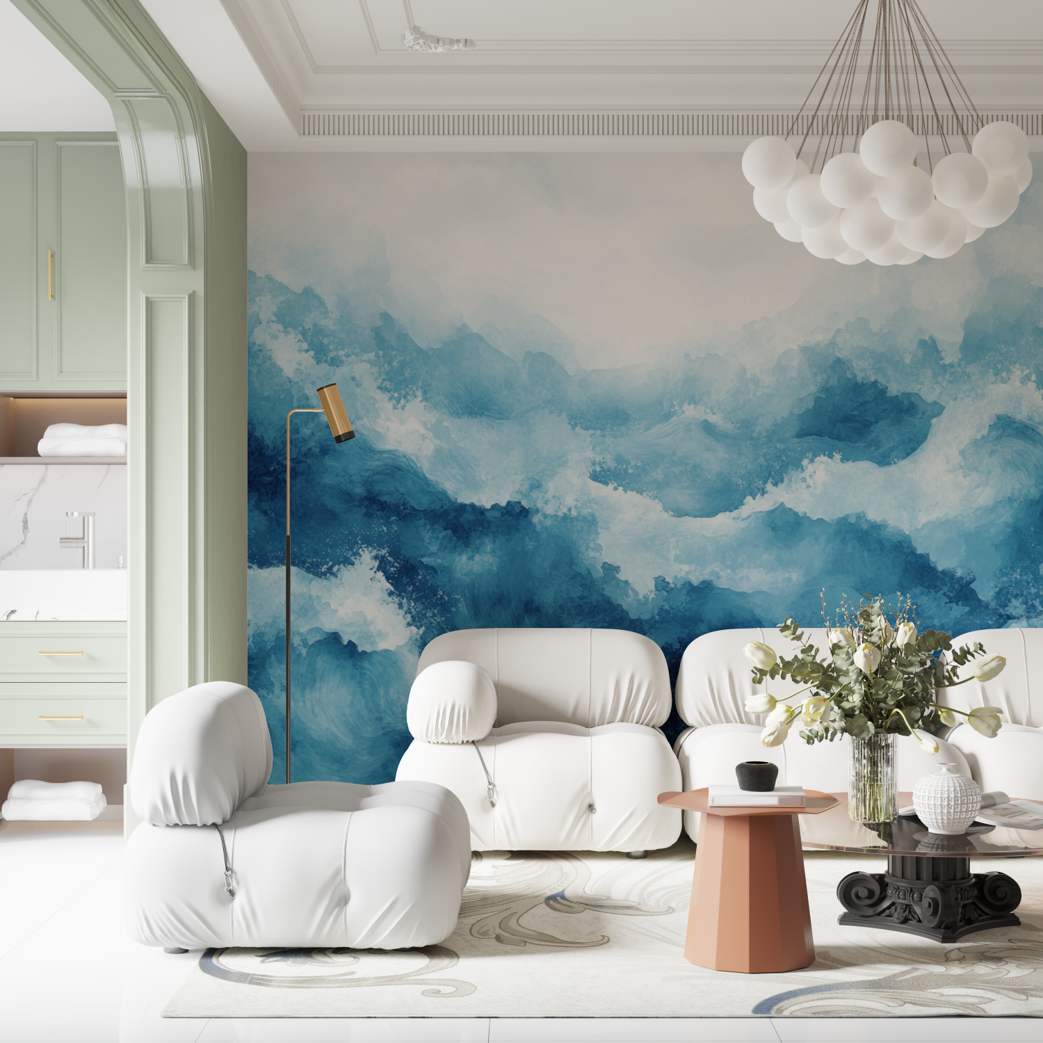 Dynamic Large Wave Watercolor Wallpaper | Murals Wallpaper