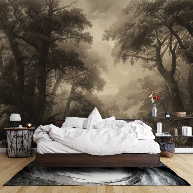 Panoramic Forest Wallpaper for Living Room | Murals Wallpaper
